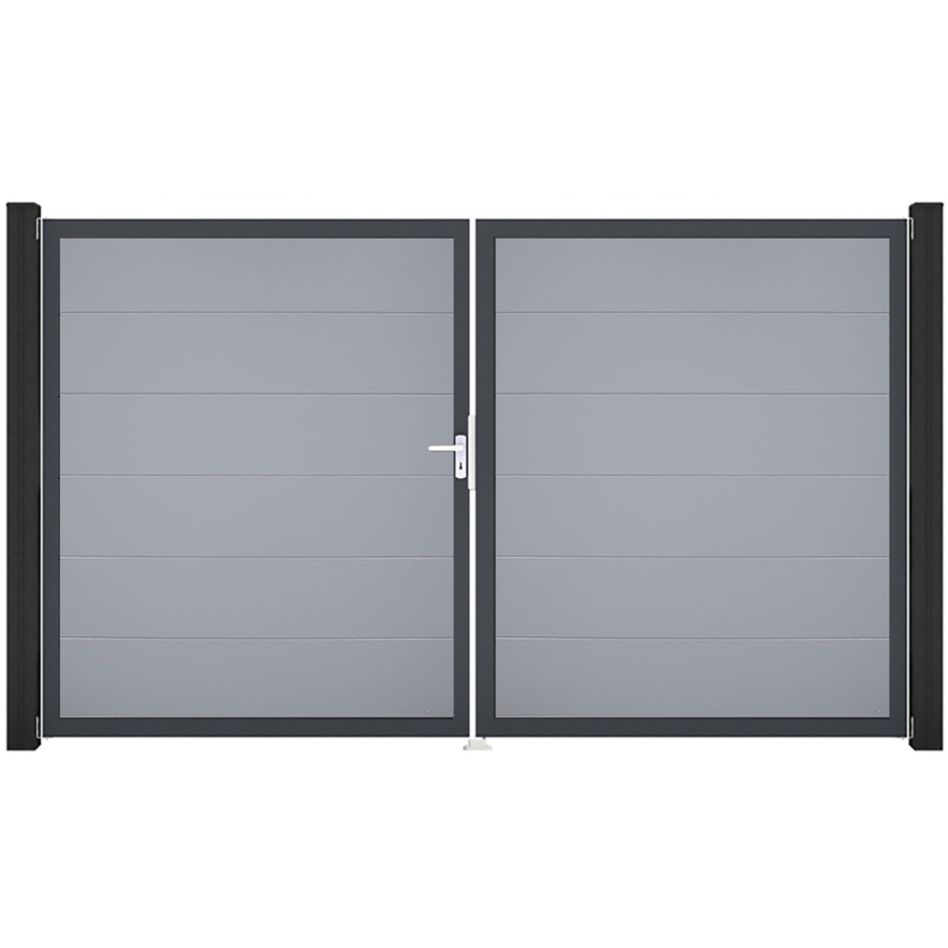 GroJa Doppeltor BasicLine PVC-Steckzaun Silbergrau günstig