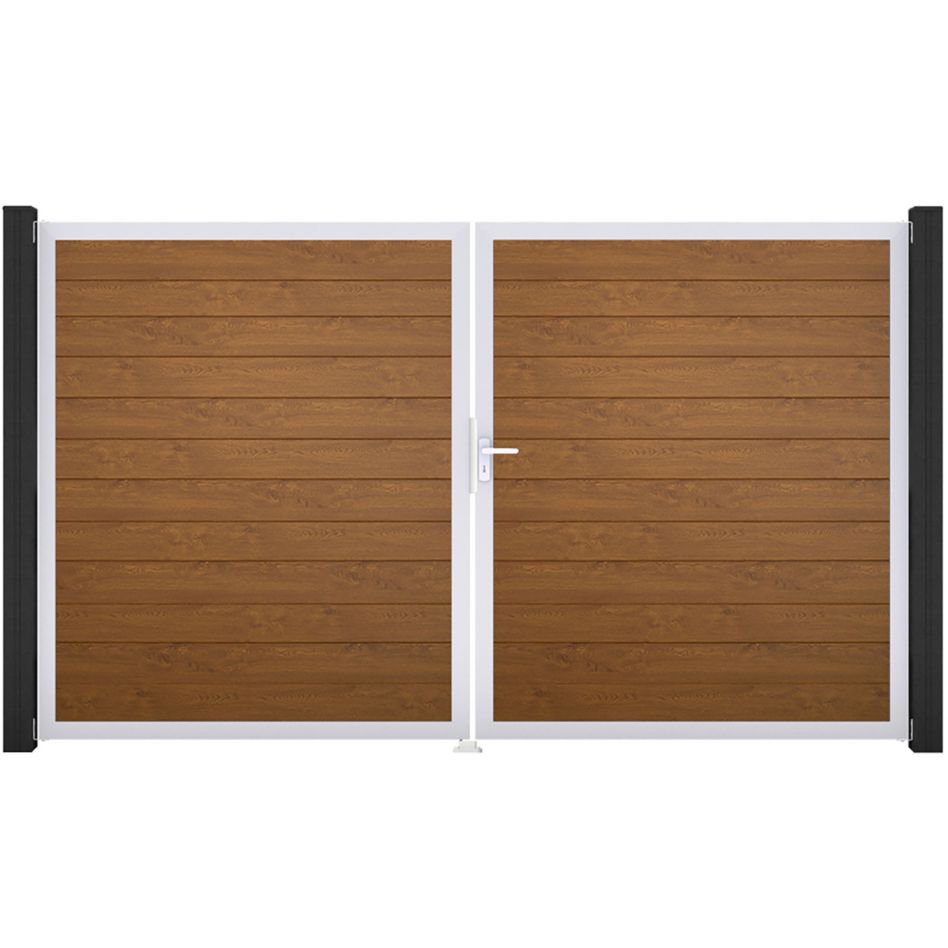 GroJa Doppeltor BasicLine schmal PVC-Steckzaun Golden Oak günstig