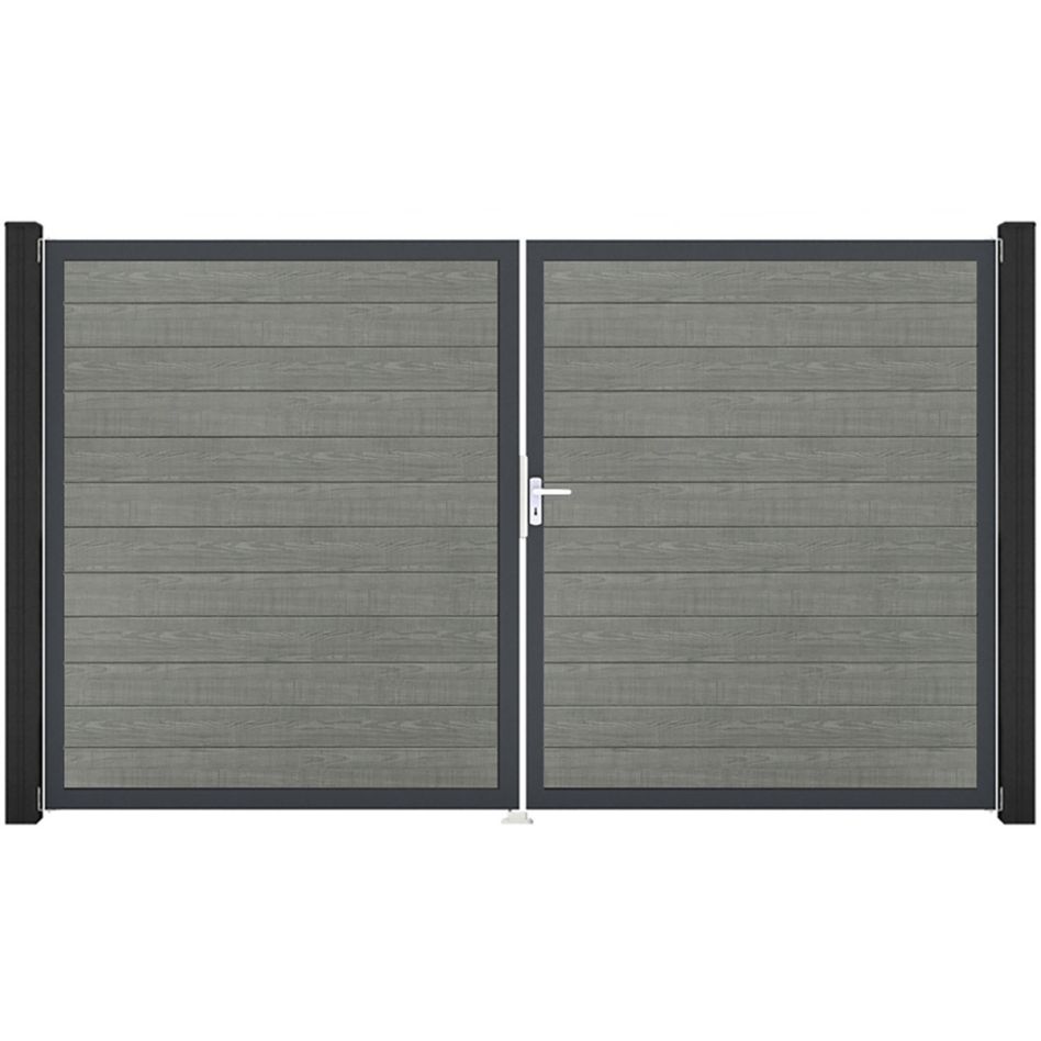 GroJa Doppeltor BasicLine schmal PVC-Steckzaun Grey Ash Cut günstig