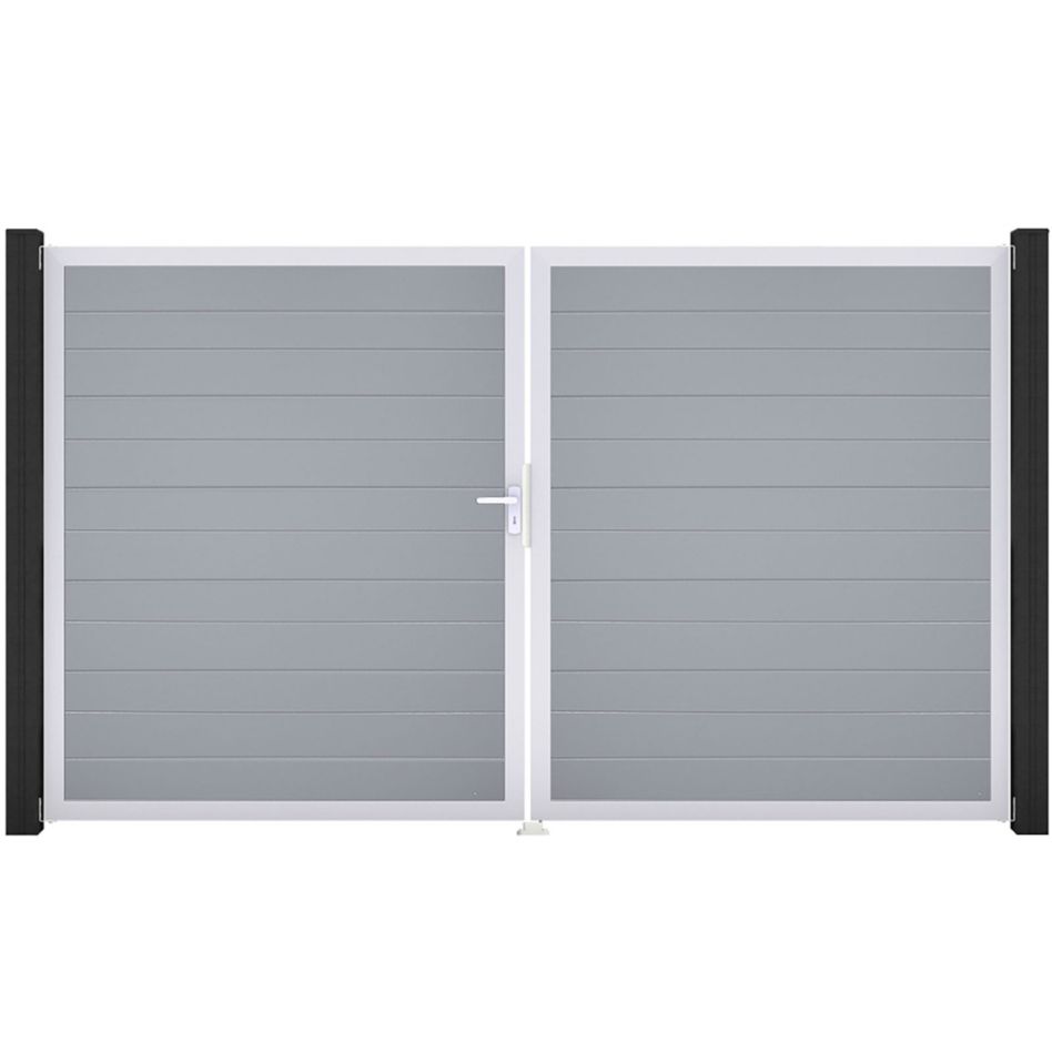 GroJa Doppeltor BasicLine schmal PVC-Steckzaun Silbergrau günstig