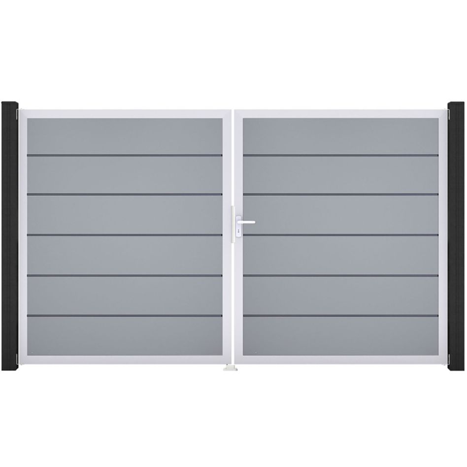 GroJa Doppeltor BasicLine Premium PVC-Steckzaun Silbergrau günstig