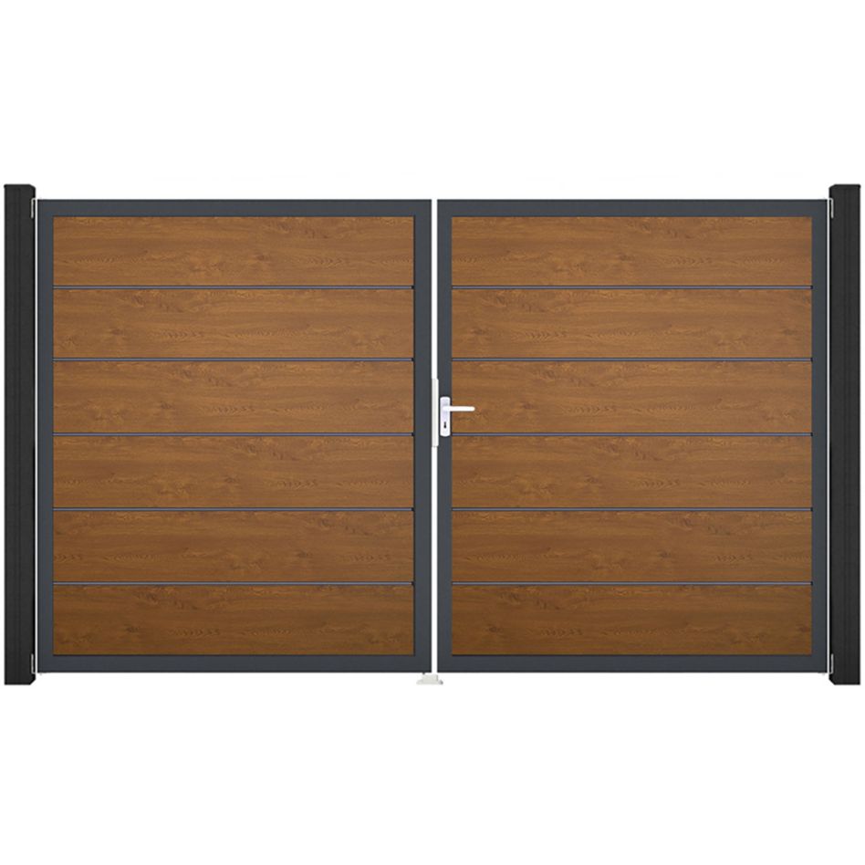 GroJa Doppeltor BasicLine Premium PVC-Steckzaun Golden Oak günstig