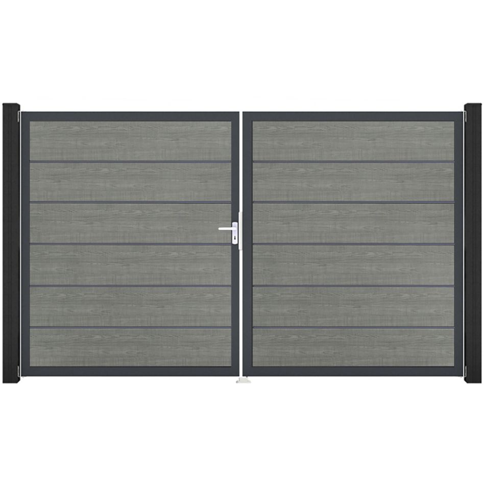 GroJa Doppeltor BasicLine Premium PVC-Steckzaun Grey Ash Cut günstig