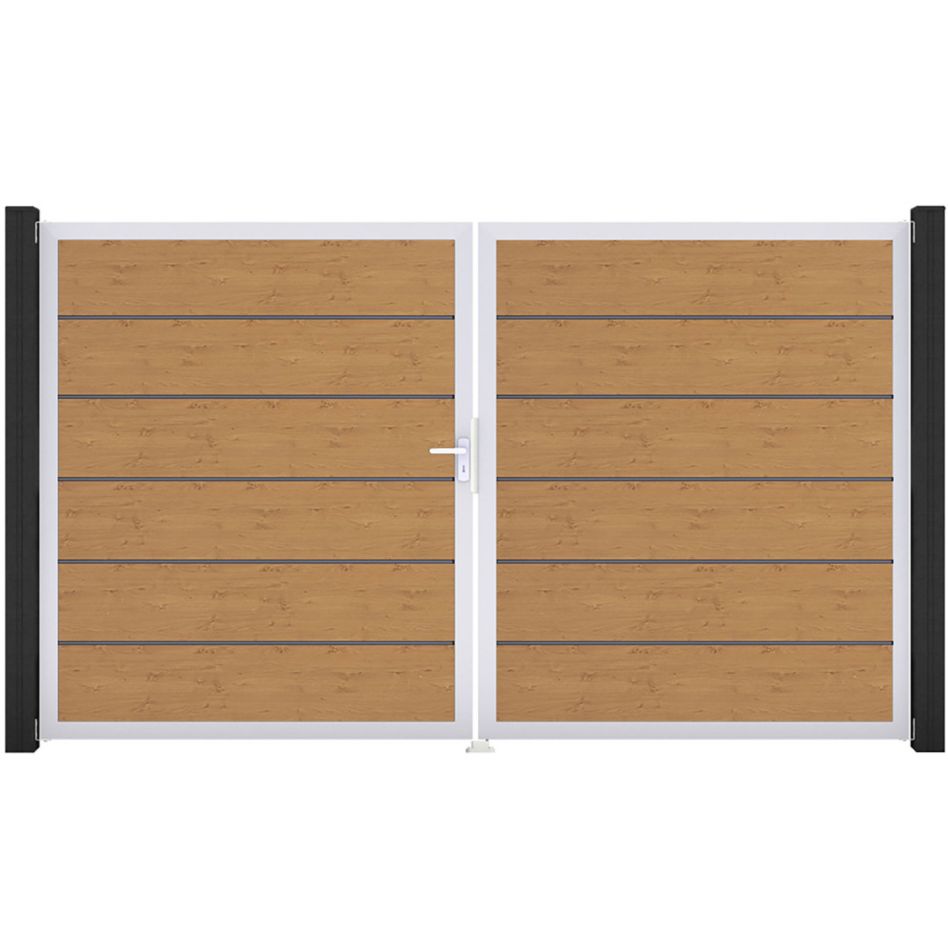 GroJa Doppeltor BasicLine Premium PVC-Steckzaun Asteiche Natur günstig