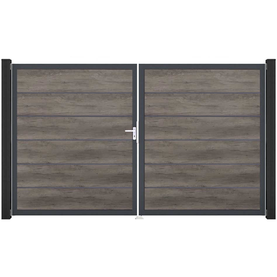 GroJa Doppeltor BasicLine Premium PVC-Steckzaun Monument Oak günstig