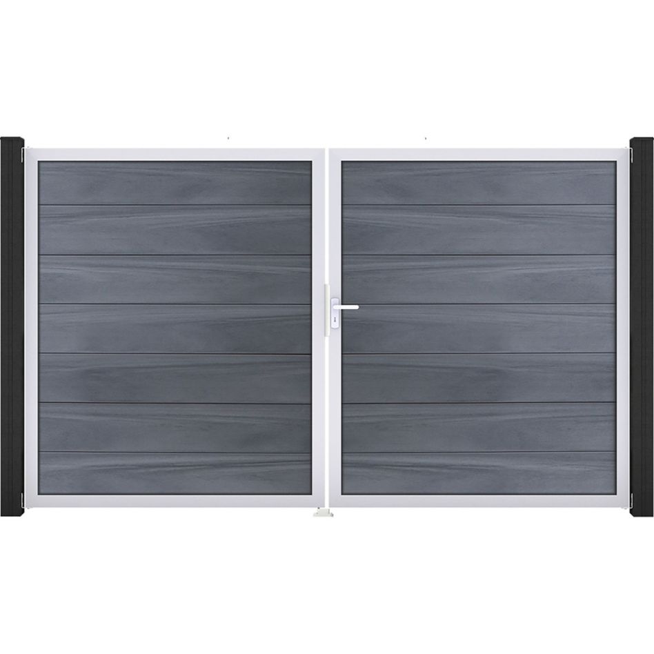 Portail double GroJa Solid Grande à lames emboîtables, gris pierrre co-extrudé günstig