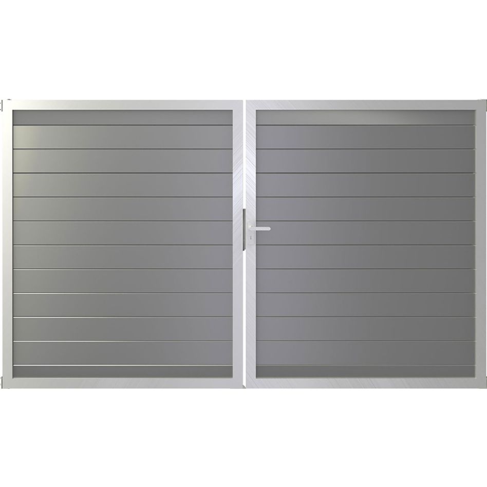 Portail double GroJa Lumino aluminium pour clôture à lames emboîtables, couleur gris argent günstig