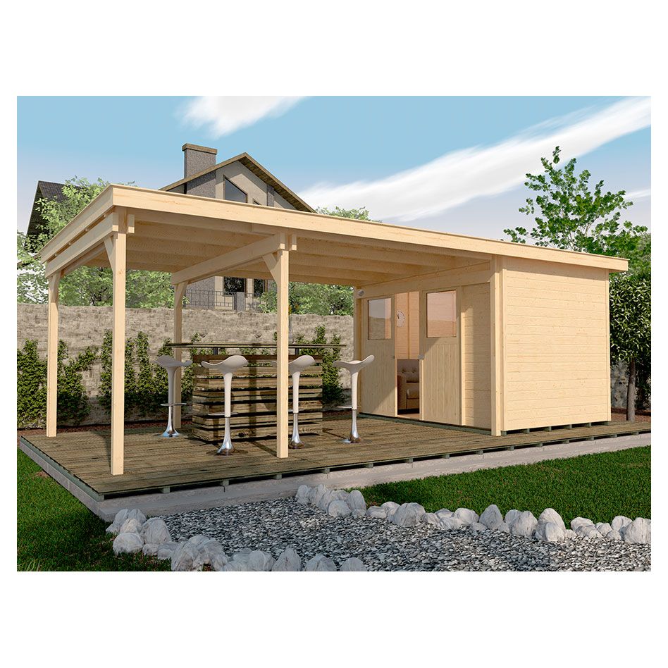 weka Loungehouse Stockton 225 A/B Gartenhaus mit überdachter Terrasse günstig