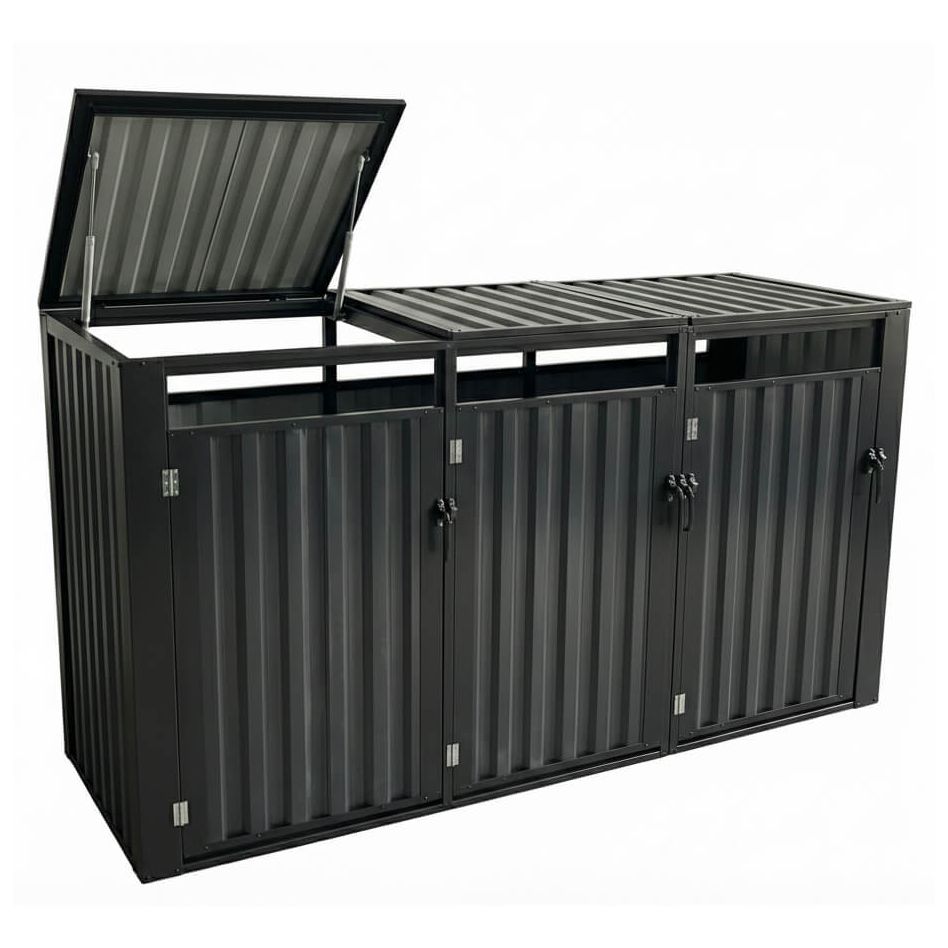 Cache-poubelles 3 bacs en métal Wellker anthracite günstig