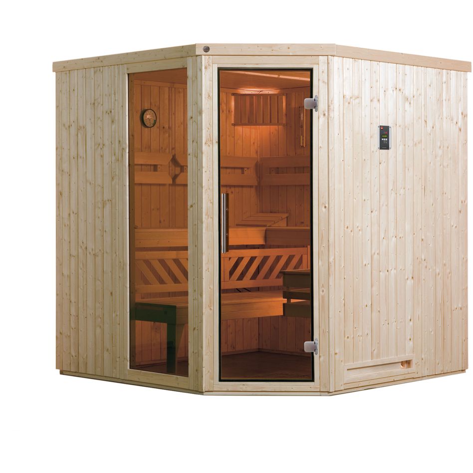 weka Sauna Ecksauna VARBERG naturbelassene Fichte inklusive Ofen günstig