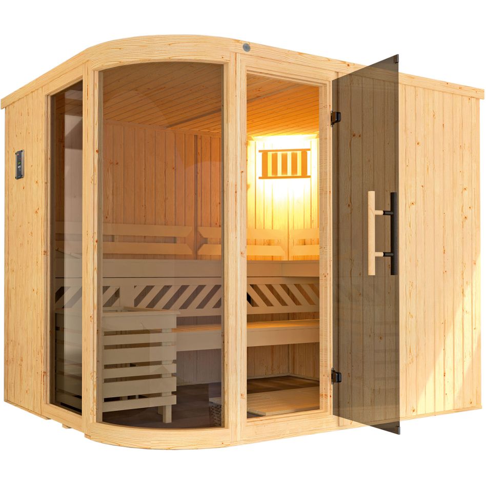 weka Sauna Designsauna SARA mit Glastür, Fensterelementen und Ofen günstig