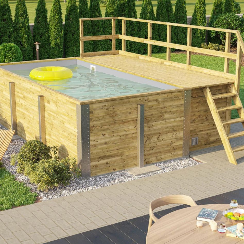 weka Massivholzpool 595 Swimmingpool inkl. Folie hellgrau günstig