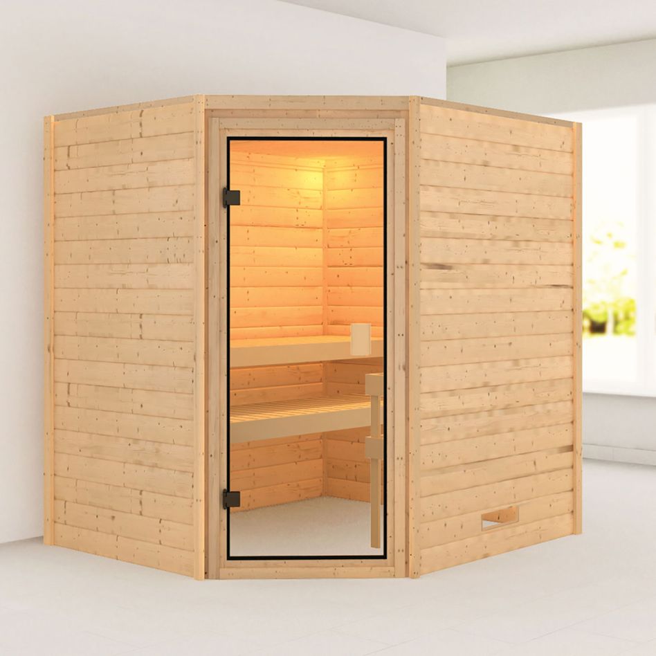 Sauna Karibu Woodfeeling Elea, avec costière de toiture