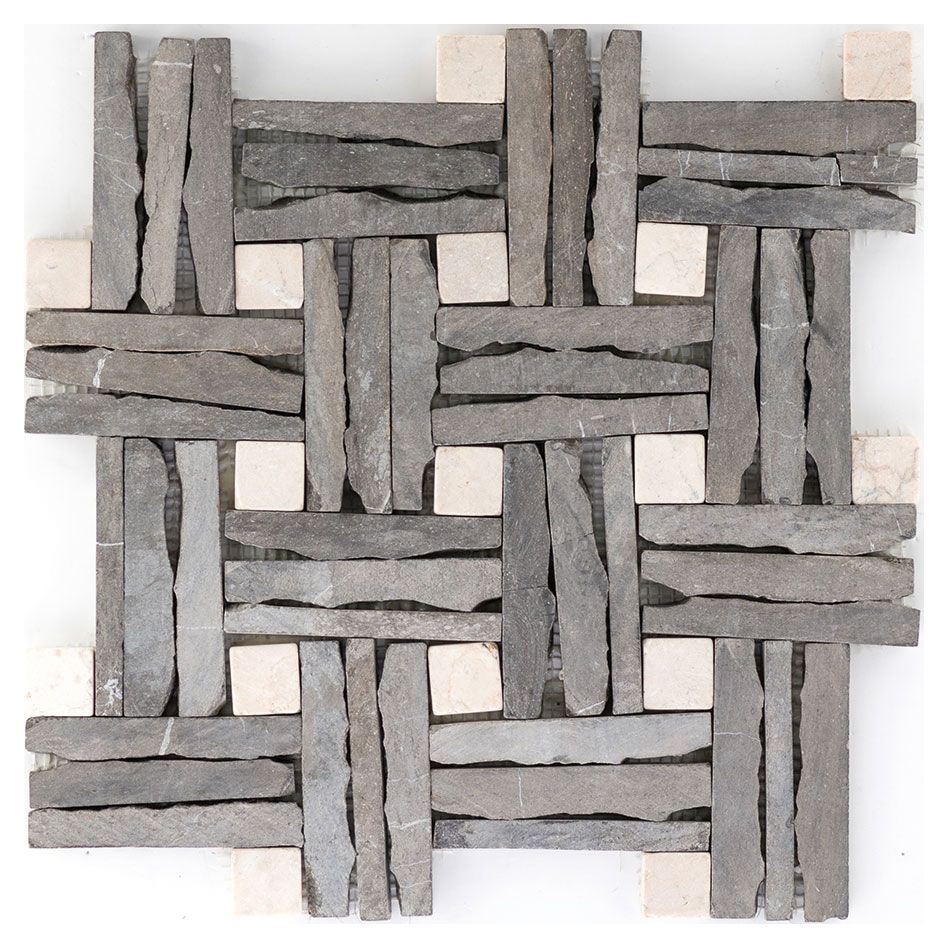 Wellker Natursteinmosaik Multiformat Slate Black Marble Beige 30x30 cm Mosaikfliesen, 1 Pack