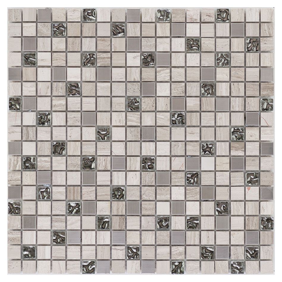 Wellker Kombimosaik Naturstein Metall Glas Grau Marmor Gau Edelstahl 30x30 cm Mosaikfliesen 8 mm, 1 Pack günstig