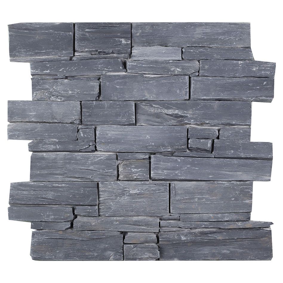 Wellker Wandverblender Naturstein auf Zement Schwarz 55x20x3-4cm Riemchen, 1 Pack günstig