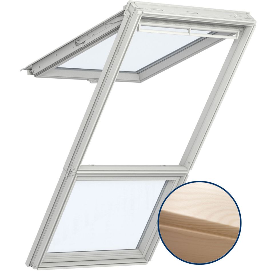 VELUX Fenêtre de toit verrière plane GPL GIL bois laqué clair THERMO à projection en kit, 114x118/92 cm (SK06)