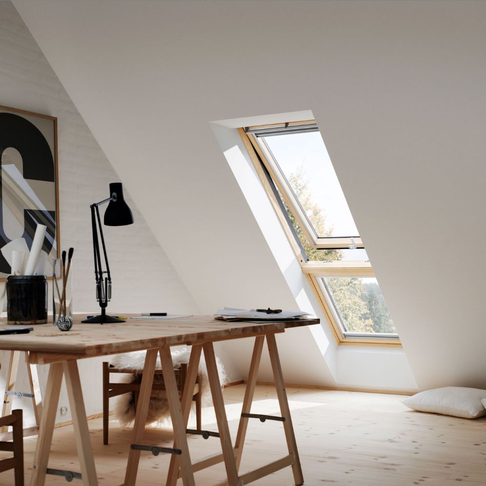 VELUX Fenêtre de toit verrière GPL GIL bois laqué clair ENERGIE PLUS à projection en kit, 78x118/92 cm (MK06)