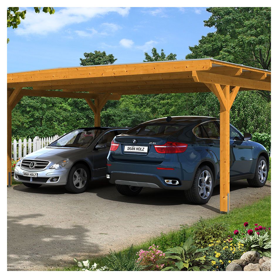 Skan Holz Doppelcarport Odenwald Eiche Hell Unterstand günstig
