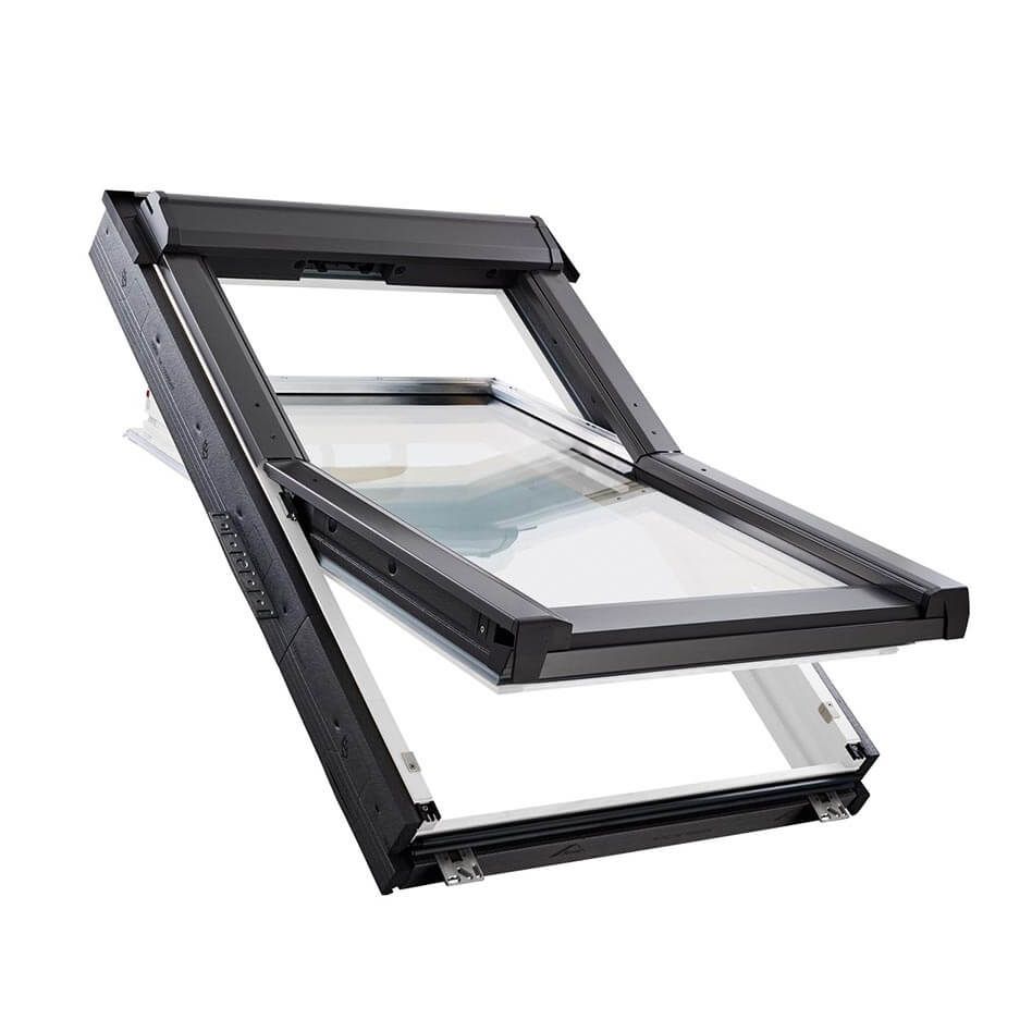 Fenêtre de toit à rotation RotoQ Q4 double vitrage Confort, bois laqué blanc Aluminium, 55x77,4 cm (055/078)