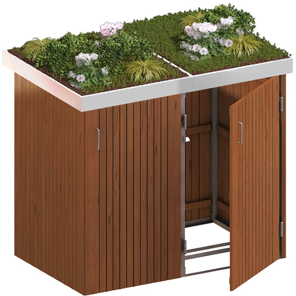 Binto cache poubelle pour 2 poubelles, bois massif avec pot de fleur günstig