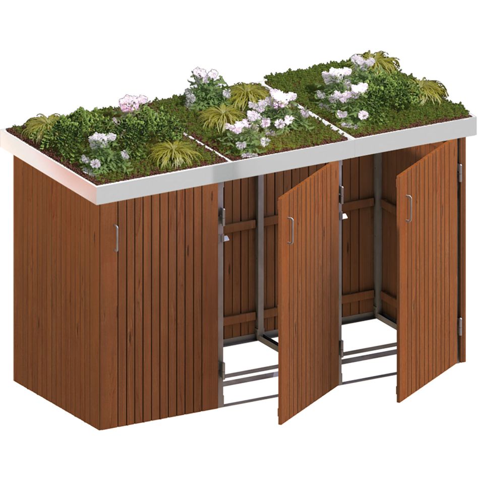 Binto cache poubelle pour 3 poubelles, bois massif avec pot de fleur günstig