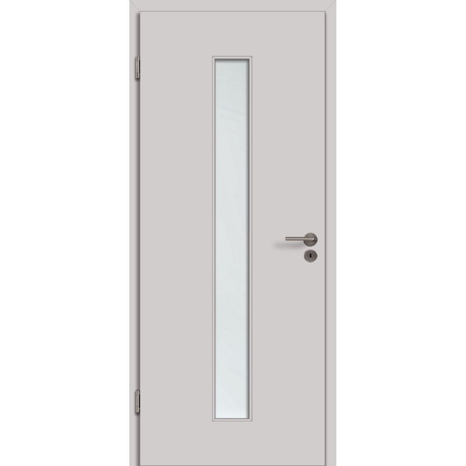 Porte intérieure bois Kilsgaard avec ouverture vitrée étroite centrée gris uni Lamikor type 43/LA05 arête droite günstig