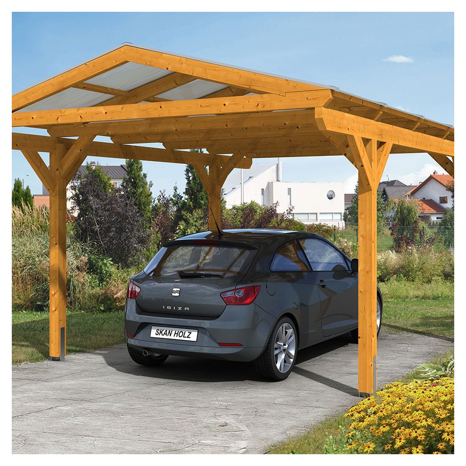 Skan Holz Einzelcarport Westerwald Eiche Hell Unterstand günstig