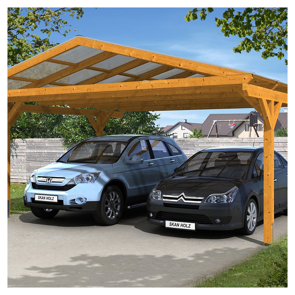 Skan Holz Doppelcarport Westerwald Eiche Hell Unterstand günstig
