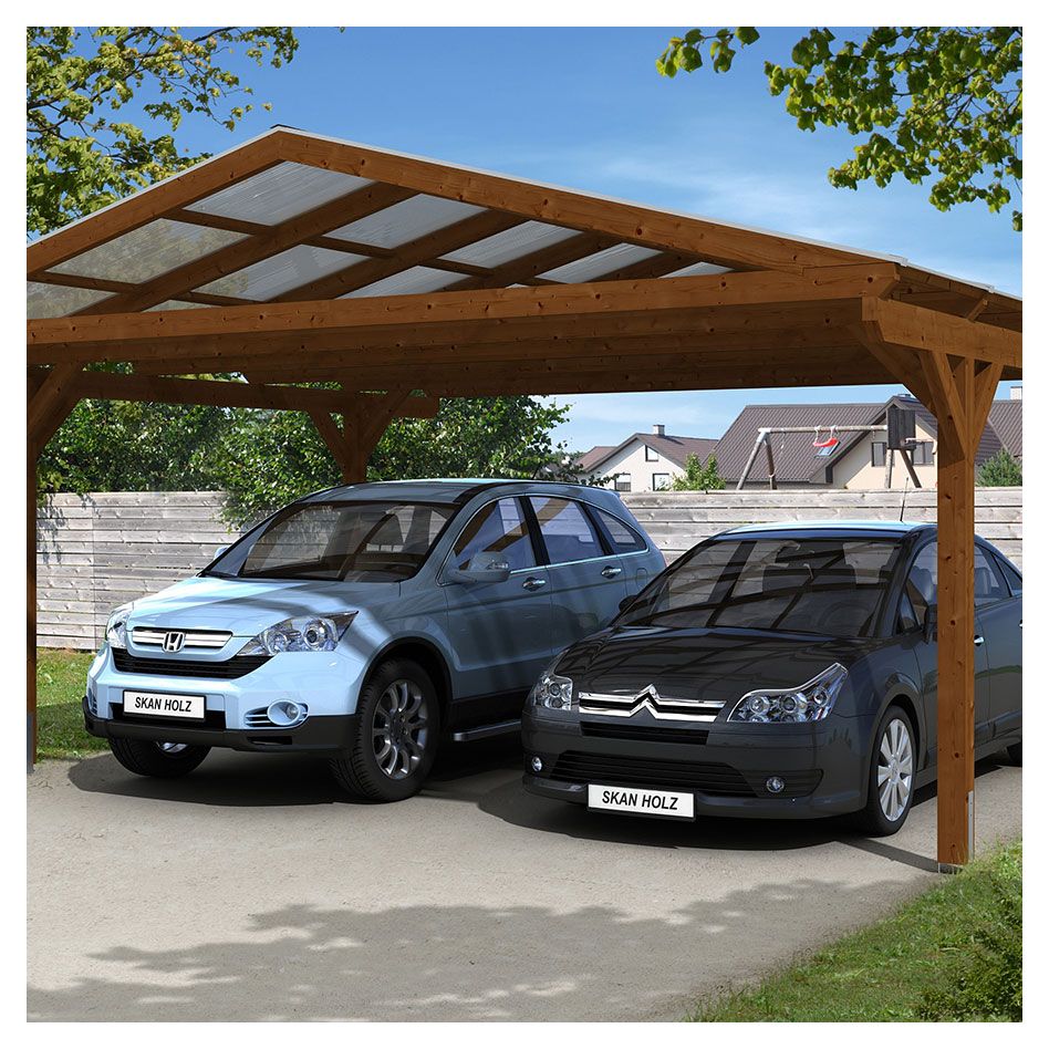 Skan Holz Doppelcarport Westerwald Nussbaum Unterstand günstig