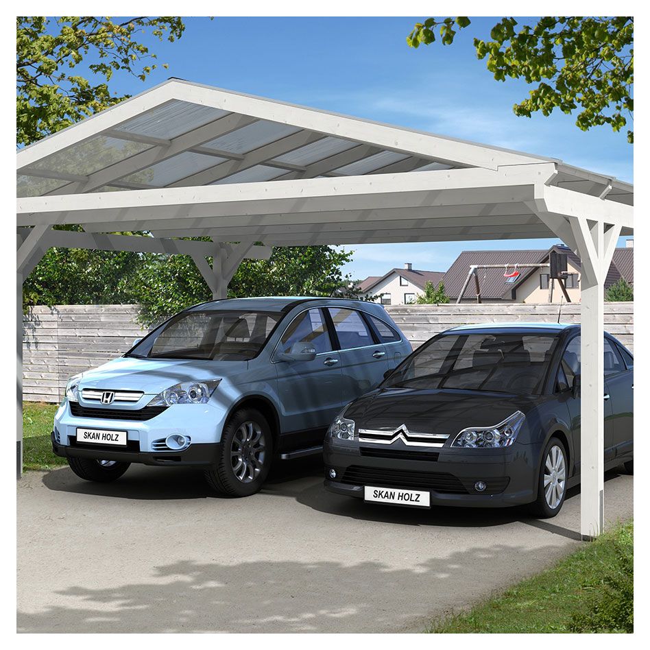 Skan Holz Doppelcarport Westerwald Weiß Unterstand günstig