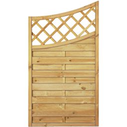 T&J Sichtschutzzaun Maxi Doppelbogen Tiefbogen Abschluss mit Dekorgitter Sichtschutz Lamellenzaun Stabiler Sichtschutzzaun mit geriffelten Lamellen ca. 8x95 mm, Rankgitter (10x10 cm) und Edelstahlnägeln – kesseldruckimprägniert und wetterfest