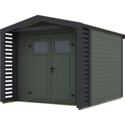 weka Gartenhaus Killarney Graugrün-Anthrazit inkl. Rhombusvordach Zeitloses Design mit geschütztem Eingangsbereich, zweiflügliger Tür und Lichtausschnitt