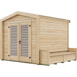 weka Gartenhaus Killarney Naturbelassen mit Fußboden & Dachschindeln inkl. Sitztruhe Komplett ausgestattet mit Sitzgelegenheit, zweiflügliger Tür - Innen Lammellen außen verglast und wetterfestem Dach 28mm, 250x250cm