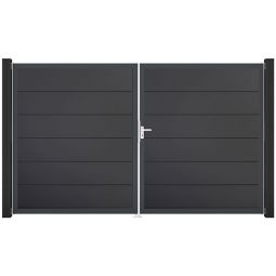 GroJa Doppeltor BasicLine PVC-Steckzaun Anthrazit  Füllungen mit strapazierfähigen PVC-Folien veredelt, Aluminiumrahmen pulverbeschichtet, 300x180 cm groß