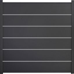 GroJa BasicLine Premium PVC-Steckzaun Sichtschutzzaun Anthrazitgrau Sichtschutz Lamellenzaun Bausatz aus 6 Füllungen, 5 Lisenen, Distanzstücken und Abschlussprofil, 180x180x1,9 cm