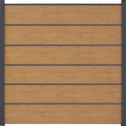 GroJa BasicLine Premium PVC-Steckzaun Sichtschutzzaun Asteiche Natur Sichtschutz Lamellenzaun Bausatz aus 6 Füllungen, 5 Lisenen, Distanzstücken und Abschlussprofil, 180x180x1,9 cm