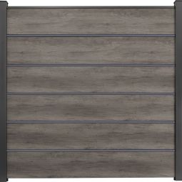 GroJa BasicLine Premium PVC-Steckzaun Sichtschutzzaun Monument Oak Sichtschutz Lamellenzaun Bausatz aus 6 Füllungen, 5 Lisenen, Distanzstücken und Abschlussprofil, 180x180x1,9 cm