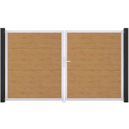 GroJa Doppeltor BasicLine schmal PVC-Steckzaun Asteiche Natur  Hochwertiger Aluminiumrahmen verleiht Stabilität, Füllungen mit PVC-Folien veredelt, 300x180x4 cm