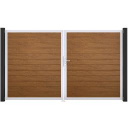 GroJa Doppeltor BasicLine schmal PVC-Steckzaun Golden Oak  Hochwertiger Aluminiumrahmen verleiht Stabilität, Füllungen mit PVC-Folien veredelt, 300x180x4 cm