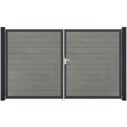 GroJa Doppeltor BasicLine schmal PVC-Steckzaun Grey Ash Cut  Hochwertiger Aluminiumrahmen verleiht Stabilität, Füllungen mit PVC-Folien veredelt, 300x180x4 cm