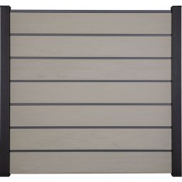 GroJa Solid Grande Premium Steckzaun Sichtschutzzaun Bi-Color Sand Sichtschutz Steckzaun Lamellenzaun Bausatz mit 7 Füllungen und 6 Lisenen, Distanzstück-Set und Abschlussprofil, 180x180x1,9 cm