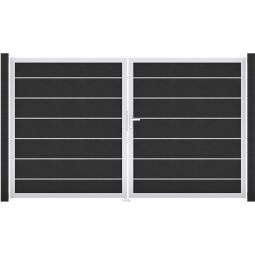 GroJa Doppeltor Solid Grande Premium Steckzaun Anthrazitgrau  Nachhaltiges Tor aus BPC und Aluminium, moderne Optik, langlebig und pflegeleicht