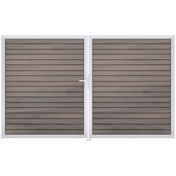 GroJa Doppeltor Solid Rhombus BPC-Steckzaun Bi-color co-extrudiert Witterungsbeständig und sehr stabil, elegante Schattenfugen, Aluminiumrahmen, BPC Füllung, 300x180x4 cm