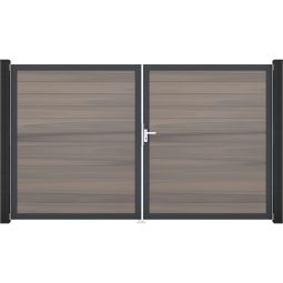 GroJa Doppeltor Solid Steckzaun Bi-Color co-extrudiert Elegant, stabil und pflegeleicht, eloxierter Aluminium-Rahmen, Co-extrudierte BPC Profile