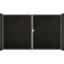 GroJa Doppeltor Solid Steckzaun Schwarz co-extrudiert Elegant, stabil und pflegeleicht, eloxierter Aluminium-Rahmen, Co-extrudierte BPC Profile