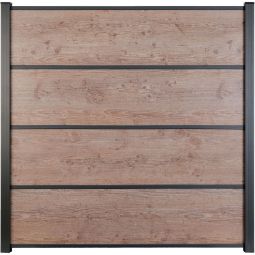 GroJa Premo HPL-Steckzaun Sichtschutzzaun Holzoptik Sichtschutz Steckzaun Lamellenzaun Bausatz aus 4 Füllungen inklusive Distanzstück-Set, Bürstendichtungen, Abschlussprofil  und H- & U-Profilen