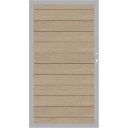 TraumGarten Sichtschutzzaun SYSTEM WPC CLASSIC Gartentor Sand/Silber Aluminiumrahmen 66x40 mm, WPC-Classic-Profile, 98x180 cm, zwei Sichtseiten, DIN rechts oder links, inkl. Beschlagsatz