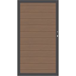 TraumGarten Sichtschutzzaun SYSTEM WPC CLASSIC Gartentor Mandel/Anthrazit Aluminiumrahmen 66x40 mm, WPC-Classic-Profile, 98x180 cm, zwei Sichtseiten, DIN rechts oder links, inkl. Beschlagsatz