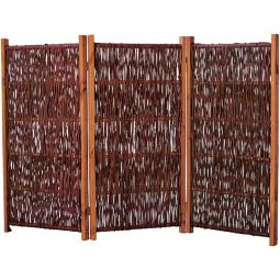 T&J SOFIA Paravent aus Weide SOFIA Paravent 180x120 cm aus Weide mit braun gebeiztem, ölbehandeltem Kieferrahmen 25x45 mm, 3-teilig mit Scharnieren für flexible Nutzung
